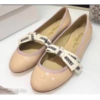 Imitation Miss Dior J'Adior And Bow Ribbon Ballet Pumps Patent CD2002 Apricot 2019