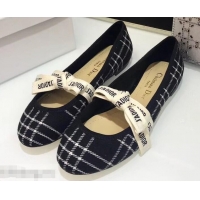 Hot Sell Miss Dior J'Adior And Bow Ribbon Ballet Pumps Tartan Fabric CD2006 Black/White 2019