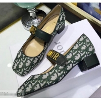 Hot Style Dior Heel 3cm Baby-D Ballet Pumps Obliuqe Jacquard Canvas CD2018 Green 2019