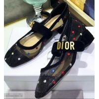 Low Price Dior Heel 3cm Baby-D Ballet Pumps Multi-colored Polka Dots CD2015 Black Tulle 2019