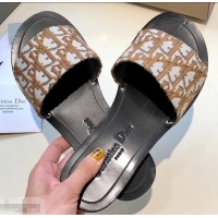 Spot Bulk Dior Obliuqe Jacquard Canvas Dway Mules Slipper Sandals CD1806 Brown 2019