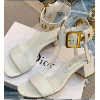 Top Quality Design Dior Heel 5.5cm D-Dior Calfskin Leather Sandals CD0801 White 2019