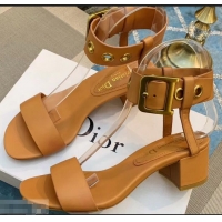 Fashion Cheap Dior Heel 5.5cm D-Dior Calfskin Leather Sandals CD0801 Khaki 2019