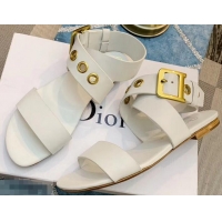 Elegant Dior D-Dior Calfskin Leather Flat Sandals CD0804 White 2019