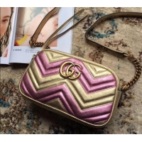 Luxury Gucci GG Marmont Matelassé Chevron Shoulder Small Bag 447632 Metallic Gold 2019