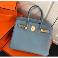 Unique Discount Hermes Birkin 30 Bag In Original Leather 420012 Blue Flax