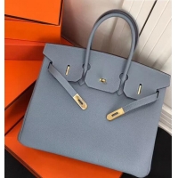 Best Quality Hermes Birkin 35 Bag In Leather With Silver Hardware 4200128 Light Blue