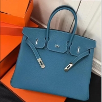 Discount Design Hermes Birkin 35 Bag In Leather With Silver Hardware 4200128 Blue Jean