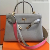 Stylish Hermes Kelly 28cm Bag In Leather With Gold Hardware 420026 Light Grey