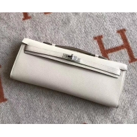 Well Crafted Hermes Kelly Cut Handmade Epsom Leather Clutch White With Gold/Silver Hardware H442101