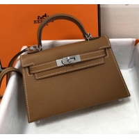 Popular Style Hermes Mini Kelly 2 Handbag with Silver/Gold Hardware H442102 Brown