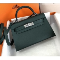 Fashion Style Hermes Mini Kelly 2 Handbag with Silver/Gold Hardware H442102 Dark Green