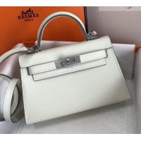 Promotional Hermes Mini Kelly 2 Handbag with Silver/Gold Hardware H442102 White