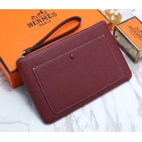 Best Price Hermes Calf Leather Zip Clutch H442111 Burgundy