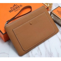 Trendy Design Hermes Calf Leather Zip Clutch H442111 Brown