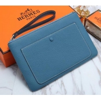 Cheap Price Hermes Calf Leather Zip Clutch H442111 Blue