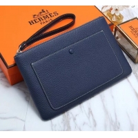 Best Grade Hermes Calf Leather Zip Clutch H442111 Navy Blue