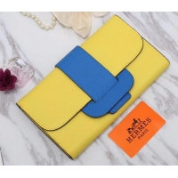 Good Looking Hermes Grained Calf Leather Flap Clutch H442112 Yellow/Blue