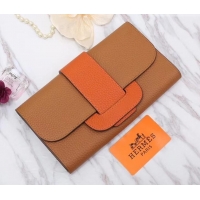 Shop Cheap Hermes Grained Calf Leather Flap Clutch H442112 Brown/Orange