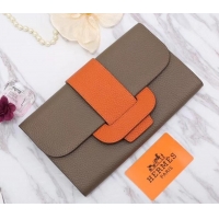 Shop Duplicate Hermes Grained Calf Leather Flap Clutch H442112 Grey/Orange