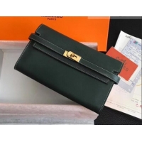 Elegant Hermes Kelly Wallet in Swift Leather H422012 Green