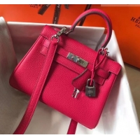 Top Sale Hermes mini kelly 20 bag deep pink in clemence leather with golden hardware H422021