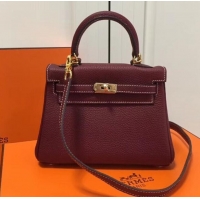 Top Quality Hermes mini kelly 20 bag Burgundy in clemence leather with golden hardware H422021