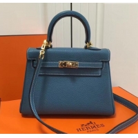 Promotional Hermes mini kelly 20 bag Blue in clemence leather with golden hardware H422021