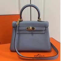 Luxury Cheap Hermes mini kelly 20 bag light blue in clemence leather with golden hardware H422021