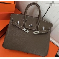 Best Luxury Hermes Birkin 25cm Bag Etoupe in Togo Leather With Silver Hardware 423012