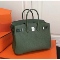 Best Grade Hermes Birkin 25cm Bag Army Green in Togo Leather With Silver Hardware 423012