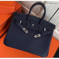 Custom Hermes Birkin 25cm Bag Navy Blue in Togo Leather With Silver Hardware 423012