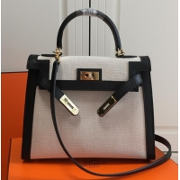 Super Quality Hermes Kelly 28CM Bag In swift leather/canvas black With Gold Hardware H42626