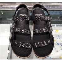 New Style Chanel Chain Sandals G33801 Black 2019