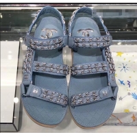 Super Quality Chanel Chain Sandals G33801 Blue 2019