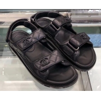 Good Quality Chanel Logo Magic Loop Sandals G34445 Quilting Black