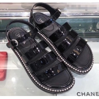 Low Cost Chanel Pearls Around Sandals G32359 Black 2019