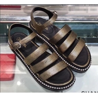 Low Price Chanel Pearls Around Sandals G32359 Striped Gold 2019