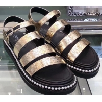 Free Shipping Chanel Pearls Around Sandals G32359 Crinkled Silver 2019