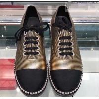 Top Quality Chanel Pearls Around Lace-ups Shoes Striped G41728 Gold 2019