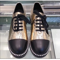 New Stylish Chanel Pearls Around Lace-ups Shoes Crinkled G41729 Silver 2019