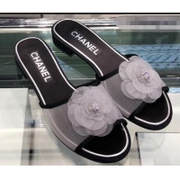 OUTLETS Chanel Mesh and Grosgrain Mules G34542 Gray ​2019