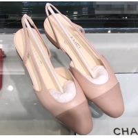 Discount Chanel Glazed Calfskin Flat Slingbacks G31319 Beige/Nude 2019