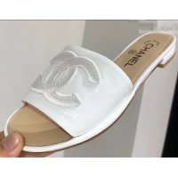 Imitation Chanel Stitching CC Logo Mules G41801 White ​2019