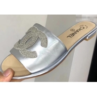 Top Quality Chanel Stitching CC Logo Mules G41801 Silver ​2019