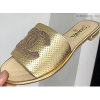 New Fashion Chanel Stitching CC Logo Mules Perforated G41806 Gold 2019