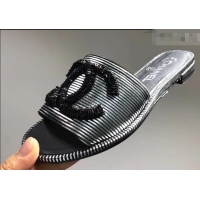 Fashion Show Collection Chanel Sequins CC Logo Mules G34682 Striped Silver 2019