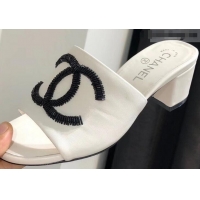 Refined Chanel Heel 5.5cm Sequins CC Logo Mules G34681 White 2019