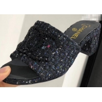 Low Cost Chanel Heel 5.5cm Sequins CC Logo Mules G34681 Tweed 2019