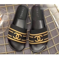 Wholesale Chanel Striped and CC Logo Mules Slides Slipper Sandals G41818 Black 2019